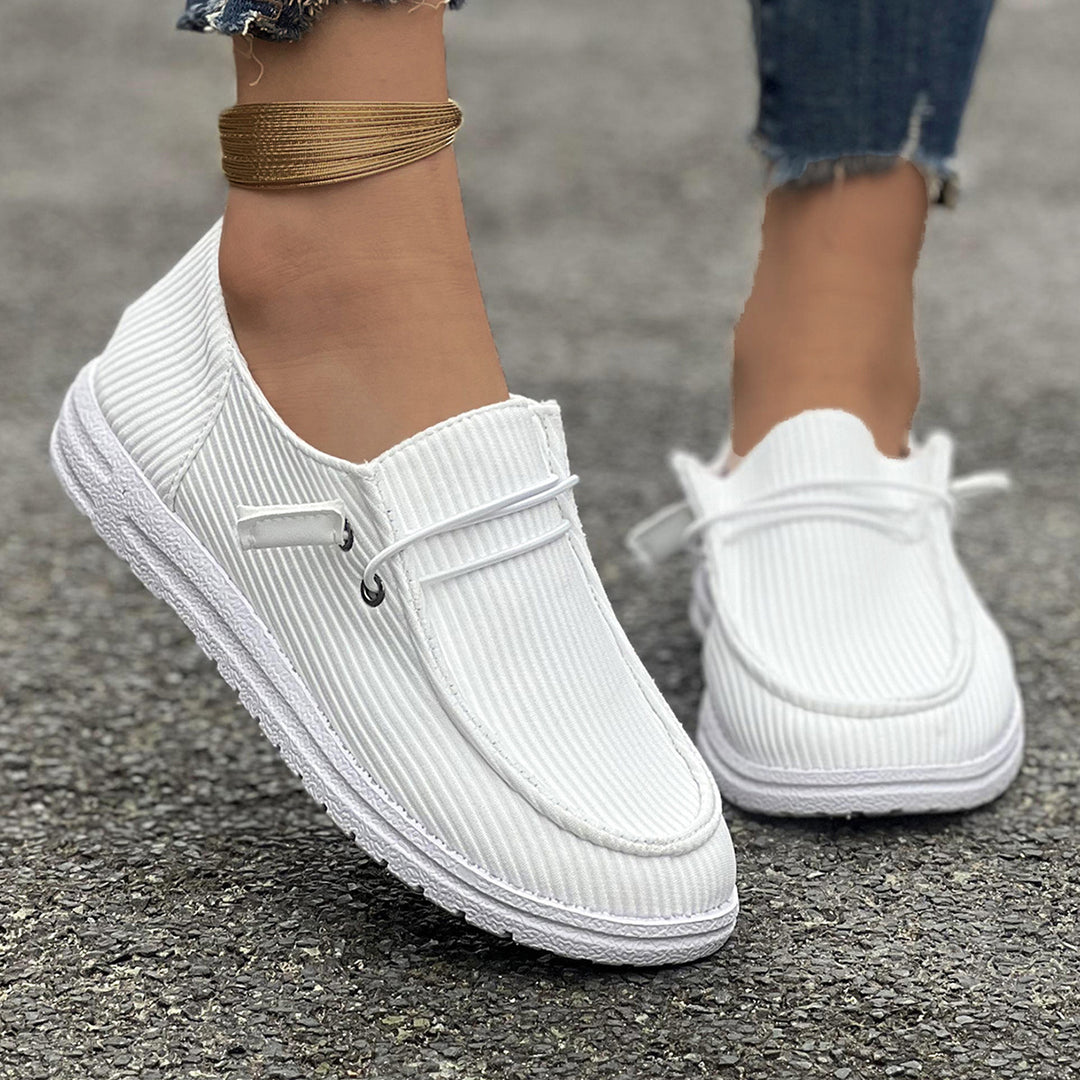 Damen nan lässige Slip-On Sneaker-Halbschuhe mit geripptem Textilobermaterial und elastischer Schnürung Echo Archiv