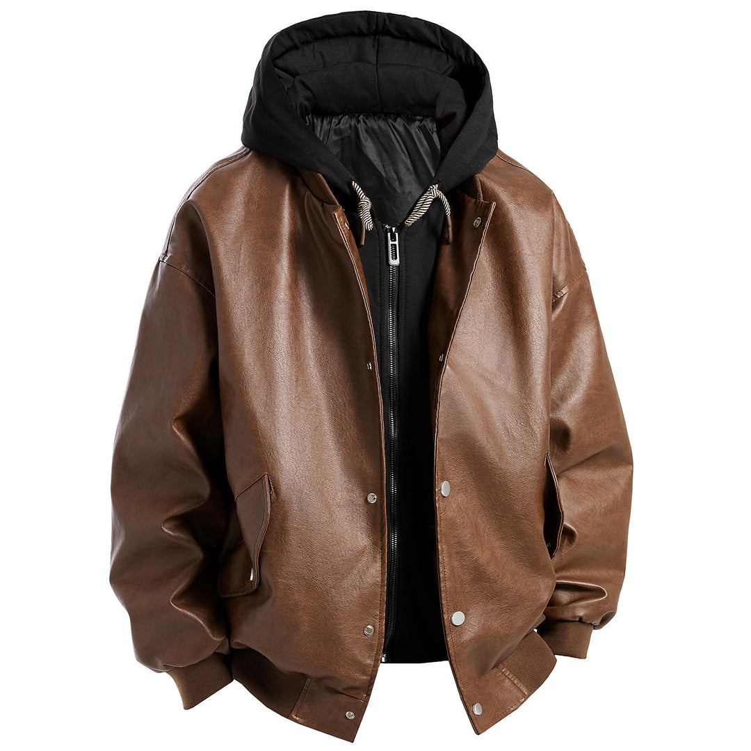 Herren Kunstlederjacke im oversized Schnitt mit abnehmbarer Kapuze Echoarchiv