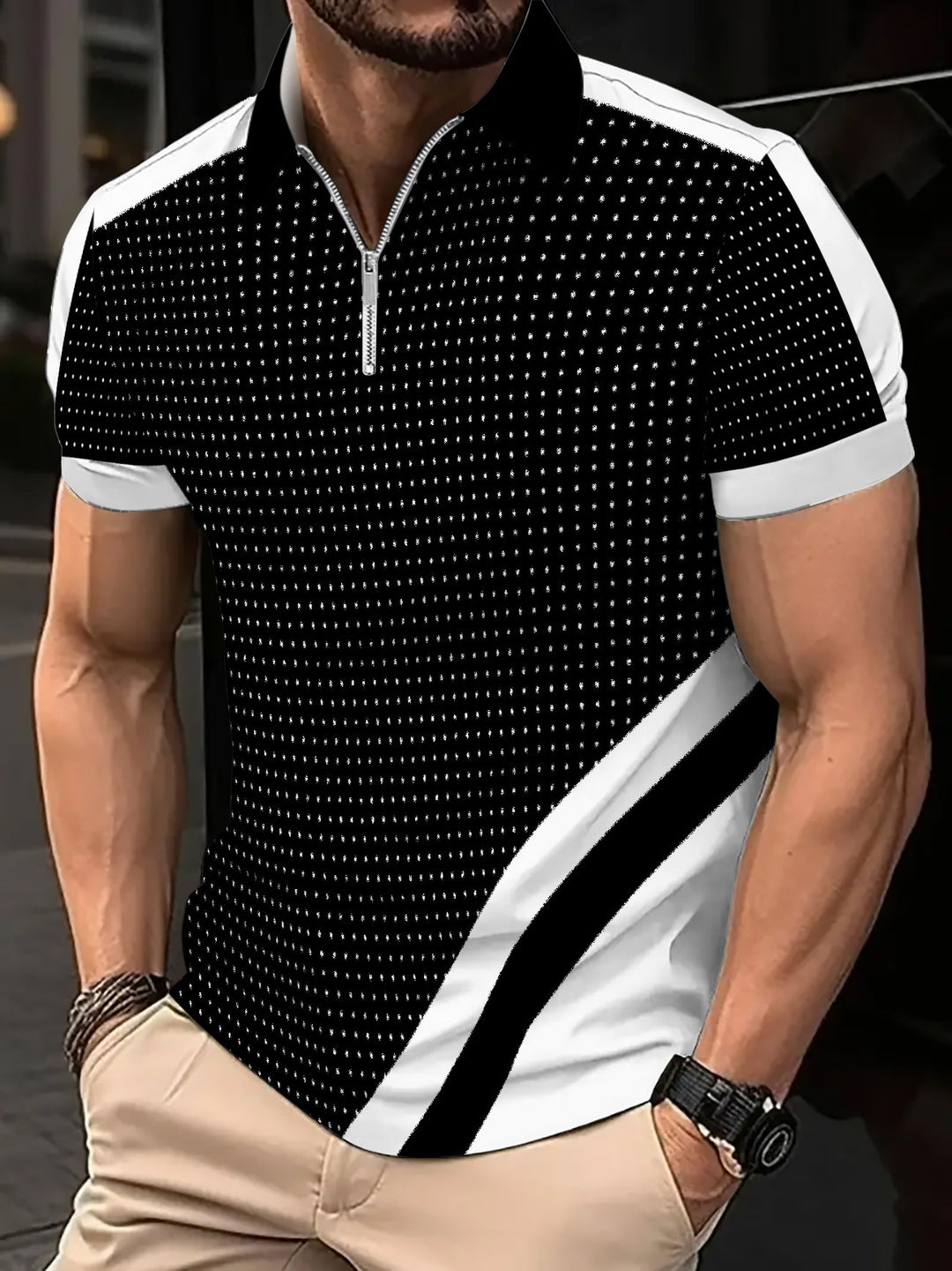 Herren Sportliches Kurzarm-Poloshirt mit modernem Reißverschluss Echoarchiv