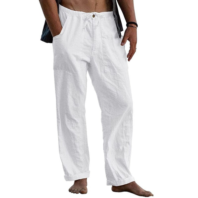 Herren lockere Leinenhose mit Gummibund und aufgesetzten Seitentaschen – Sorevano