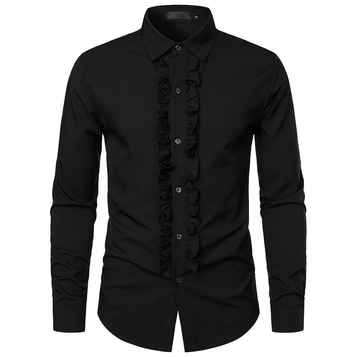 Herren elegante Hochzeitsbluse mit Rüschen und Knopfdetail Echoarchiv