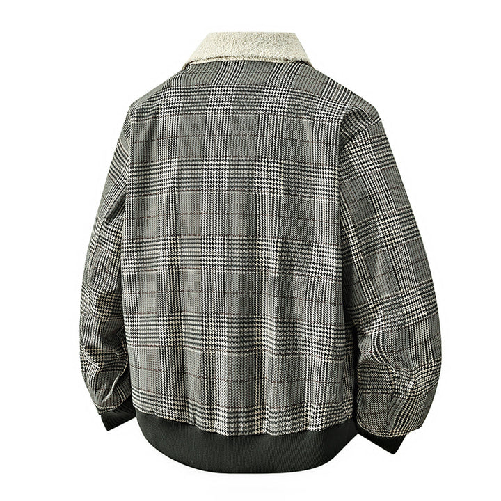 Herren kariertes Bomber-Übergangsjacke mit Teddykragen & gerippten Bündchen Echoarchiv