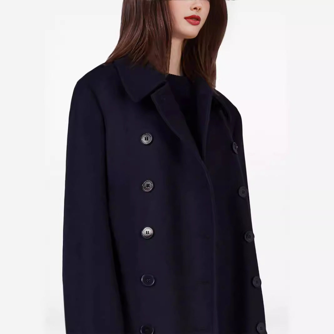 Damen Maximal langer doppelreihiger Wollmantel mit weitem Oversize-Schnitt Echoarchiv