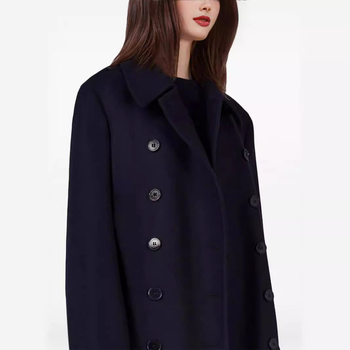 Damen Maximal langer doppelreihiger Wollmantel mit weitem Oversize-Schnitt Echoarchiv