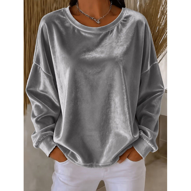 Damen Samt-Oversize-Sweatshirt mit Rundhalsausschnitt und eingesetzter Schulter Echoarchiv