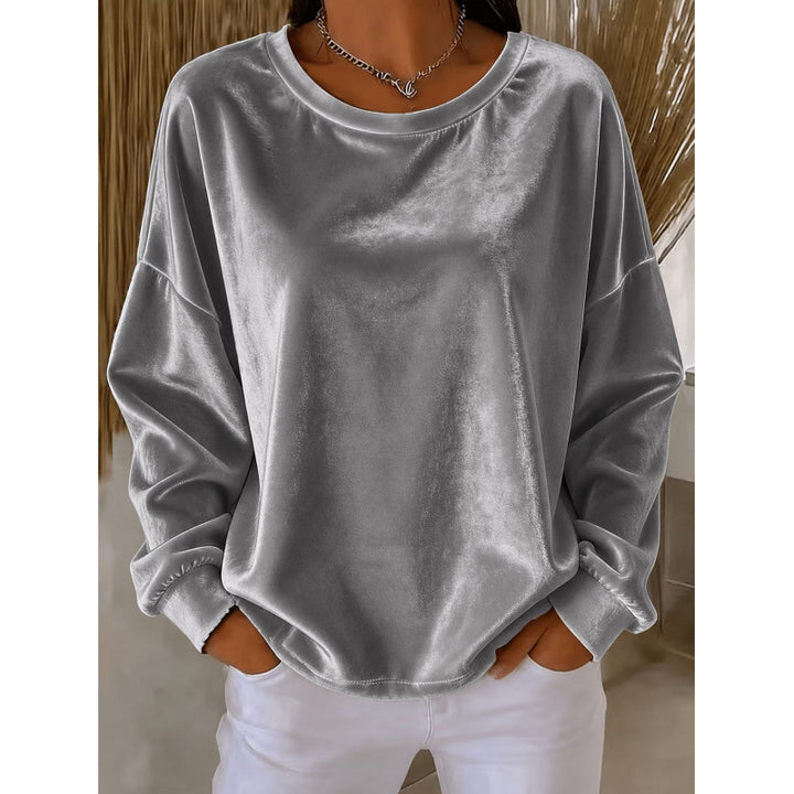 Damen Samt-Oversize-Sweatshirt mit Rundhalsausschnitt und eingesetzter Schulter Echoarchiv