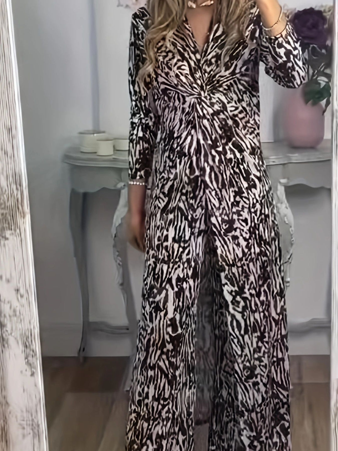 Damen Maxikleid mit V-Ausschnitt, Knotendetail und Animal-Print Echoarchiv