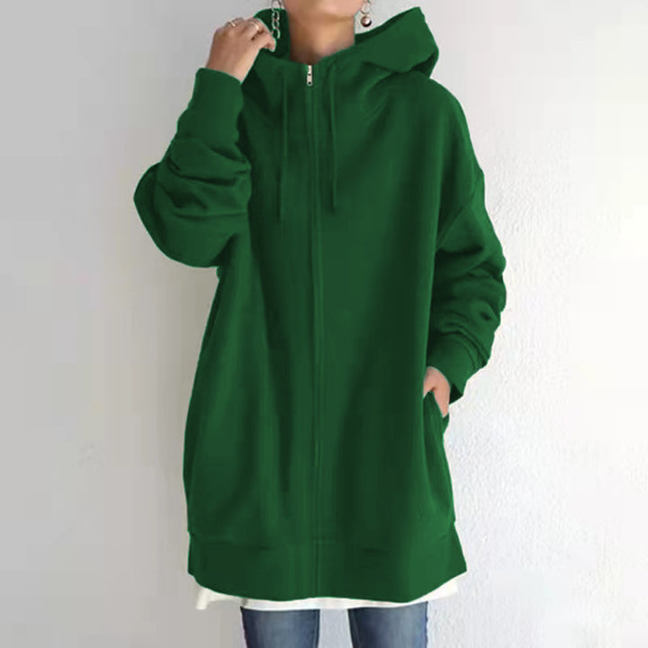 Damen nan oversized Kapuzenlongpullover mit Reißverschluss und Eingrifftaschen Echo Archiv