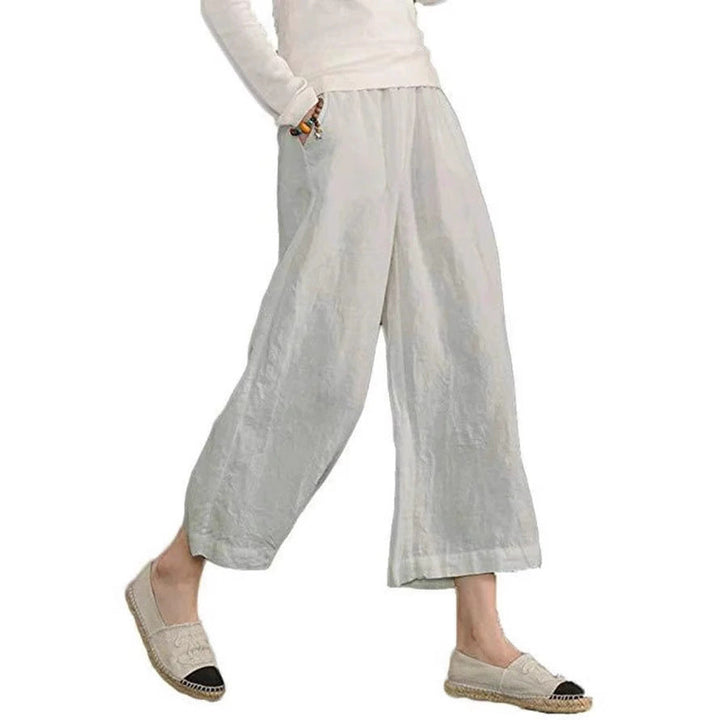 Damen weite Leinenhose mit seitlichen Taschen und elastischem Bund Echoarchiv