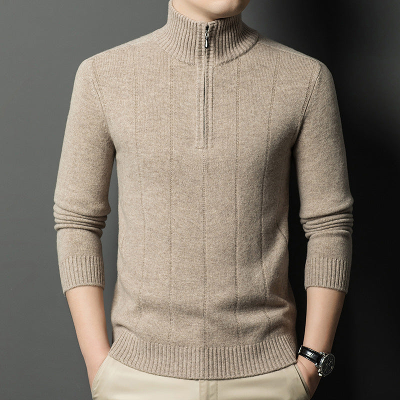 Herren Strickpullover mit praktischem Reißverschluss und feinem Rippmuster Echoarchiv