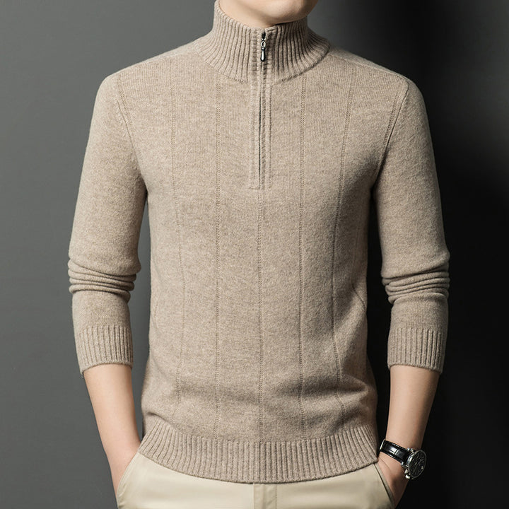 Herren Strickpullover mit praktischem Reißverschluss und feinem Rippmuster Echoarchiv