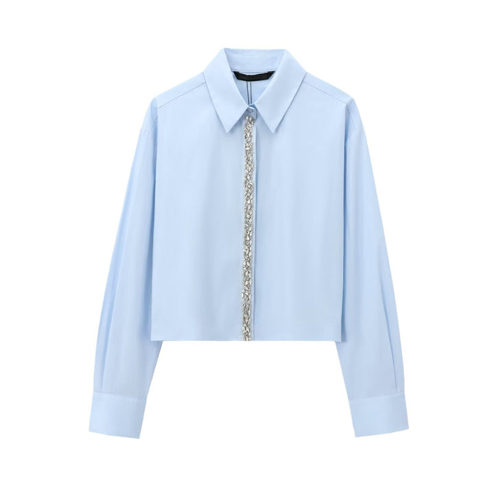 Damen Cropped Hemd mit Kristallverzierung und Oversized-Kragen Echo Archiv