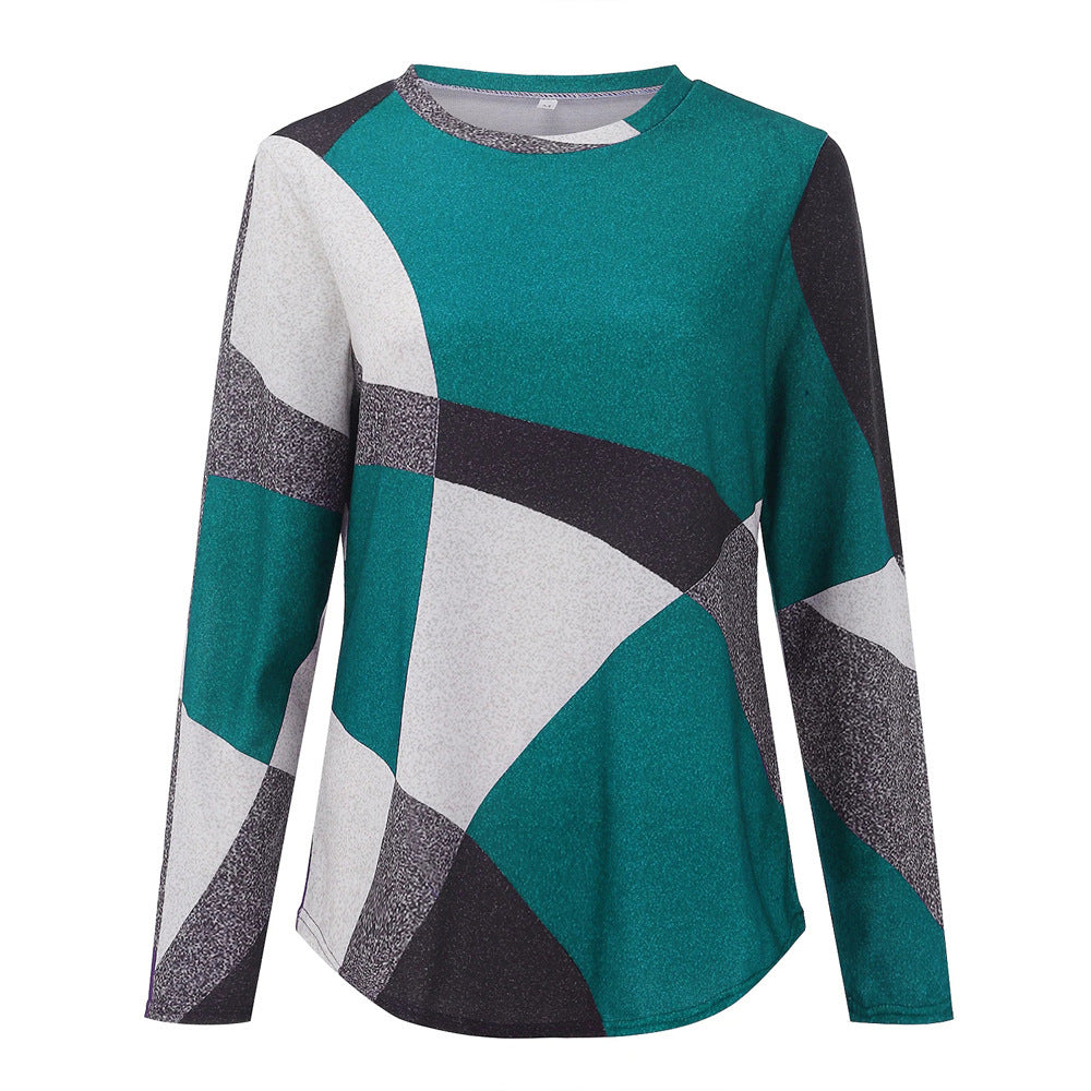 Damen nan Langarmshirt mit grafischem Print, Rundhalsausschnitt und geschwungenem Saum Echo Archiv