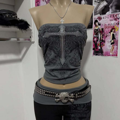 Damen Elegantes Bandeau-Top mit modischem Grafikdesign Echo Archiv