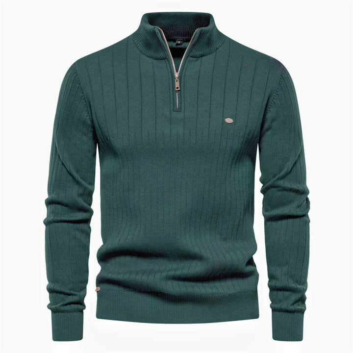 Herren Pullover mit eleganter Rippstruktur und halbem Reißverschluss Echoarchiv