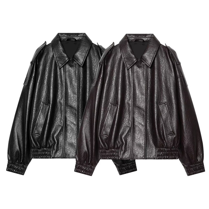 Damen Oversized Kunstleder-Bomberjacke mit Schulterklappen und gerafftem Saum Echo Archiv