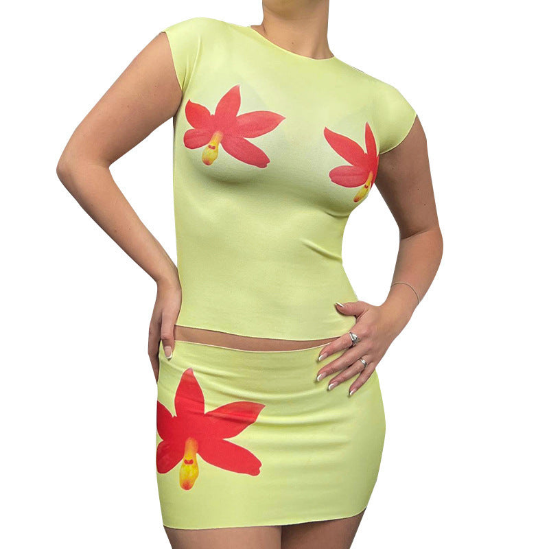 Damen modisches Oberteil und Rock Set mit floralem Design Echo Archiv