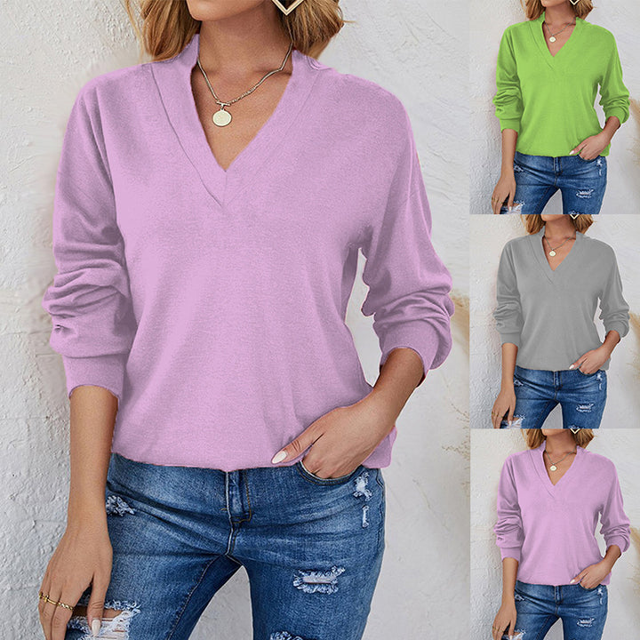 Damen lockerer V-Ausschnitt feinstrick Pullover mit Raglanärmeln Echoarchiv