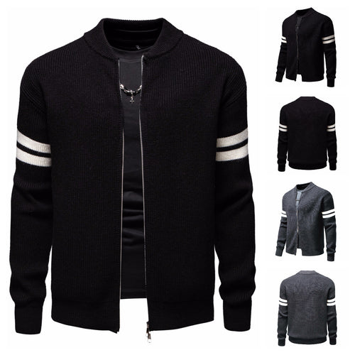 Herren Strickjacke mit modernem Zipper und dekorativem Streifenmuster Echoarchiv