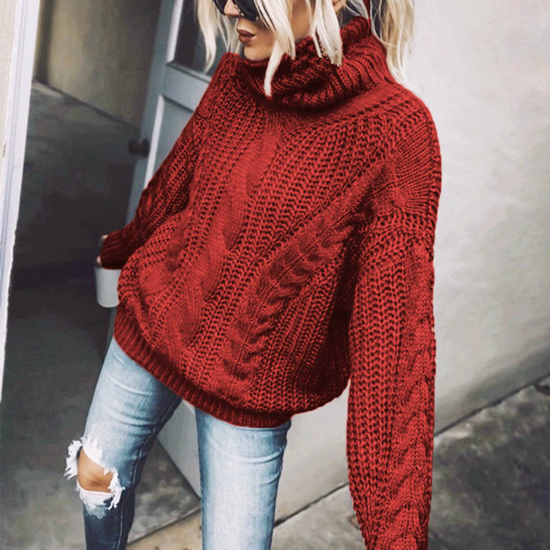 Damen nan Oversized Strickpullover mit grobem Zopfmuster und Rollkragen Echo Archiv