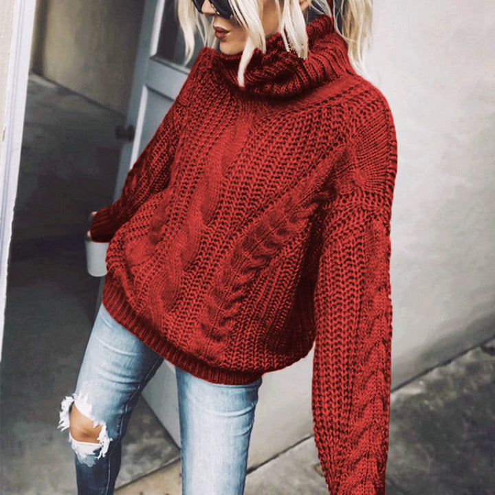 Damen nan Oversized Strickpullover mit grobem Zopfmuster und Rollkragen Echo Archiv