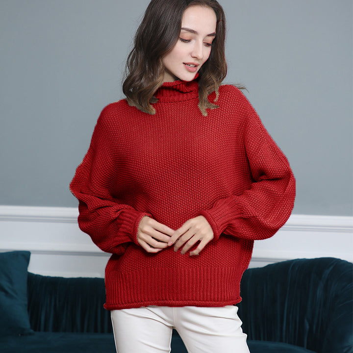 Damen Grobgestrickter Rollkragenpullover mit Ballonärmeln Echo Archiv