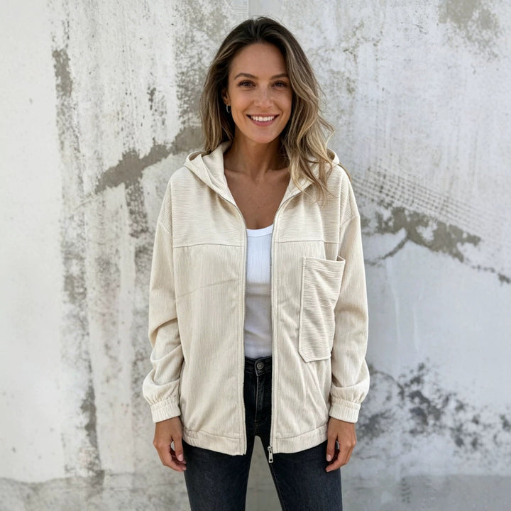Damen nan Feincord-Übergangsjacke mit Kapuze, Reißverschluss, elastischen Bündchen und seitlichen Eingrifftaschen Echo Archiv