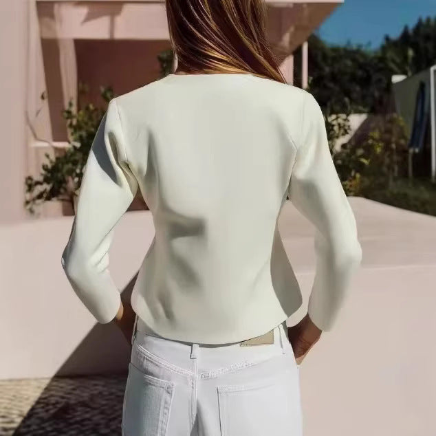 Damen Feinstrukturierte taillierte Strickjacke mit V-Ausschnitt und goldener Knopfleiste Echoarchiv