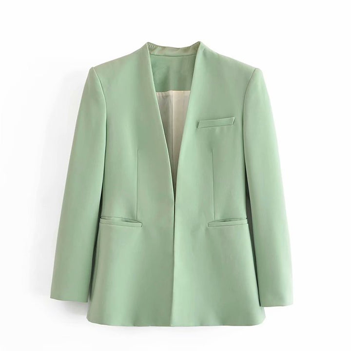Damen Taillierter Blazer ohne Revers mit offener Front und Paspeltaschen Echo Archiv