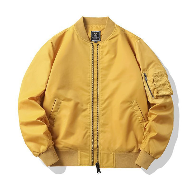 Men's matte nylon flight bomber jacket with sleeve utility pocket and ribbed trims – Brevano
