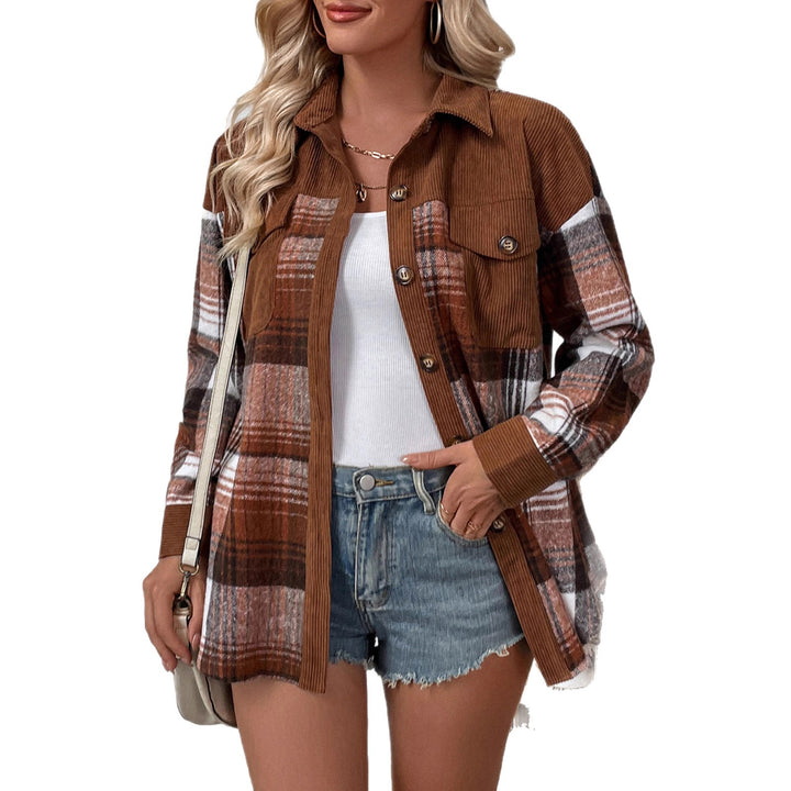 Damen Karierte Hemdjacke mit Cordbesatz und Oversize-Schnitt – Avérine