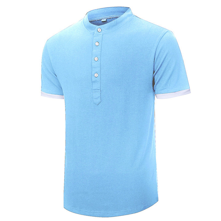 Herren Kurzarm-Henley-Shirt mit kontrastierendem Kragen und komfortabler Knopfleiste Echoarchiv