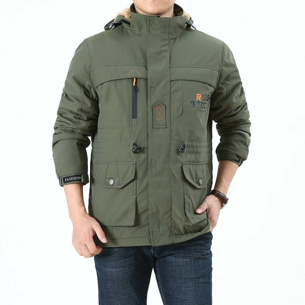 Herren Leichte Utility-Fieldjacke mit hohem Stehkragen, Mehrfachtaschen und Windschutz – Taviero