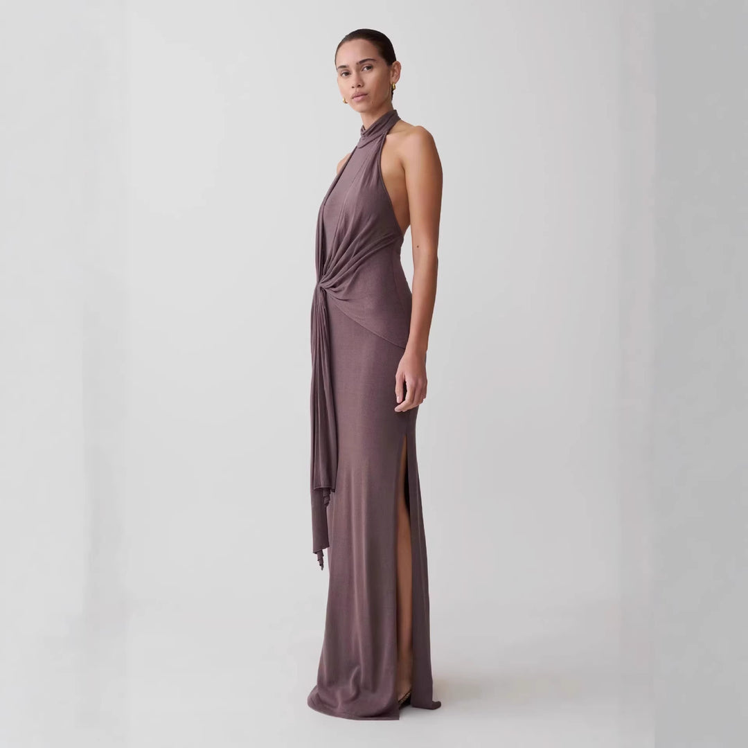 Damen Elegantes knöchellanges Wickelkleid mit tiefem Schlitz Echo Archiv