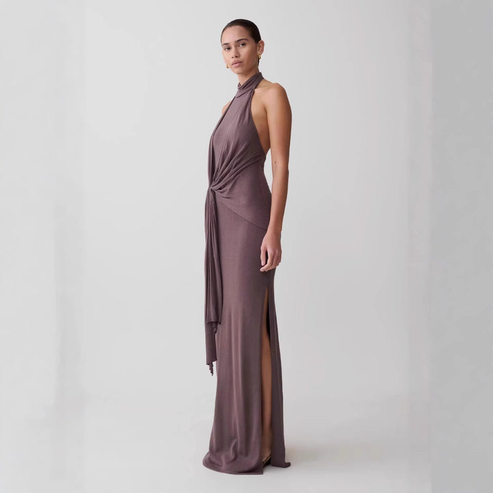 Damen Elegantes knöchellanges Wickelkleid mit tiefem Schlitz Echo Archiv