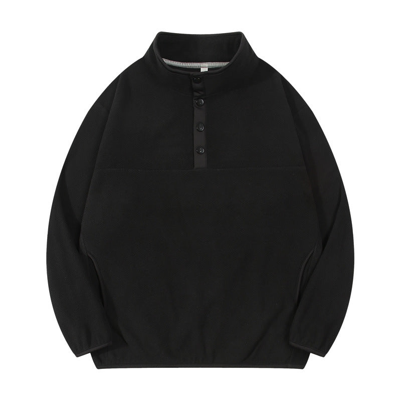 Herren gemütlicher Fleece-Pullover mit Stehkragen und Druckknöpfen Echoarchiv