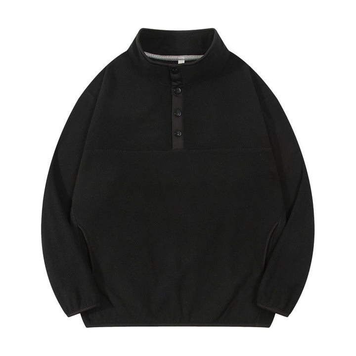 Herren gemütlicher Fleece-Pullover mit Stehkragen und Druckknöpfen Echoarchiv