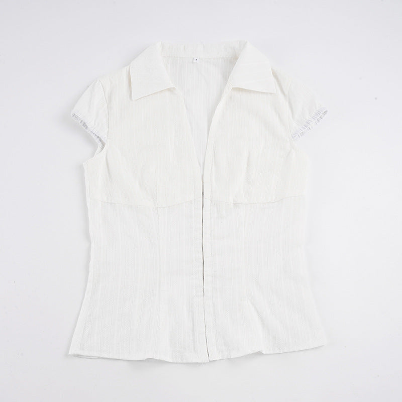 Damen Elegantes kurzärmliges Blusenshirt mit schickem Stehkragen und Reißverschluss Echo Archiv