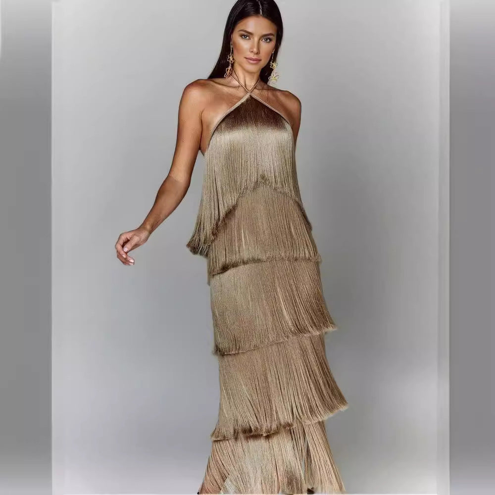 Damen Elegantes Fransen-Maxikleid mit schimmerndem Detail und raffinierter Passform Echo Archiv