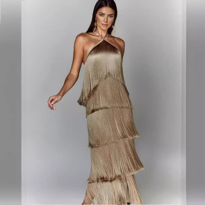 Damen Elegantes Fransen-Maxikleid mit schimmerndem Detail und raffinierter Passform Echo Archiv