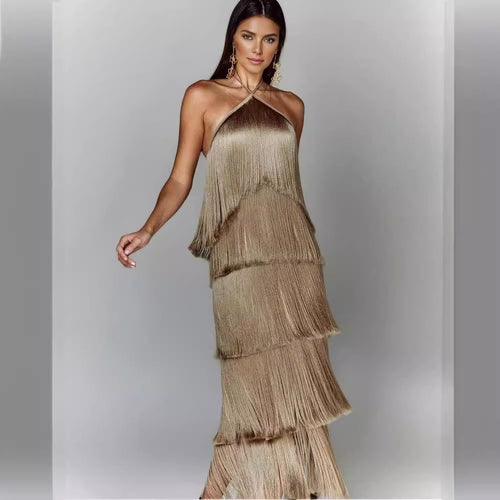 Damen Elegantes Fransen-Maxikleid mit schimmerndem Detail und raffinierter Passform Echo Archiv