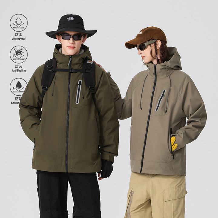 Herren Wasserdichte Softshell-Regenjacke mit verstellbarer Kapuze und Brustreißverschluss Echo Archiv