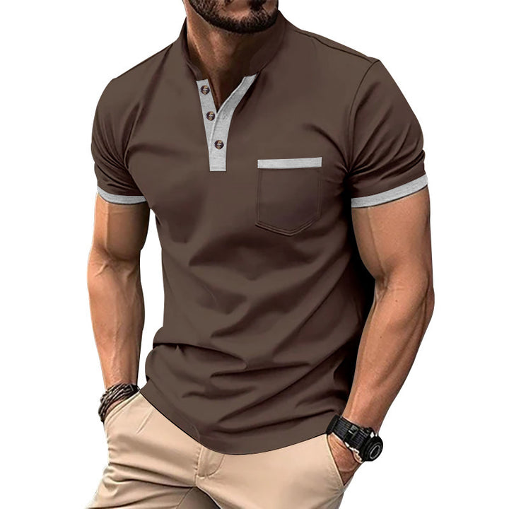Herren Kurzarmpolo mit kontrastierenden Knöpfen und Brusttasche Echoarchiv