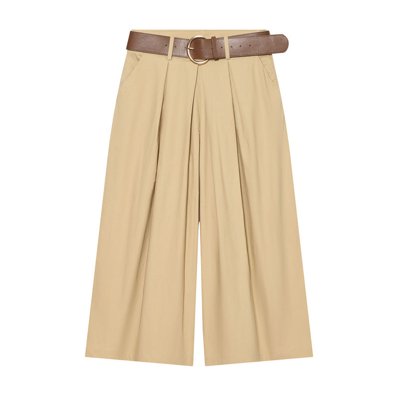 Damen Hochtaillierte Culotte-Hose mit weitem Bein, Kellerfalten und Rundbuckel-Gürtel Echo Archiv