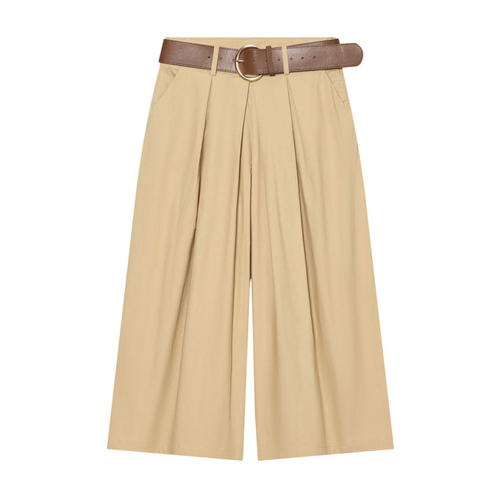 Damen Hochtaillierte Culotte-Hose mit weitem Bein, Kellerfalten und Rundbuckel-Gürtel Echo Archiv