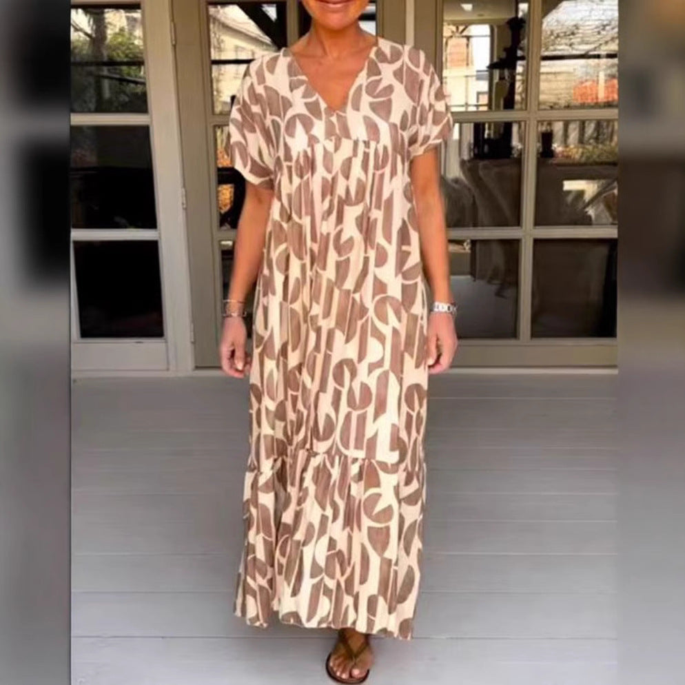 Damen nan voluminöses Maxikleid mit Unterbrustnaht, V-Ausschnitt, kurzen Kimonoärmeln und Stufenvolant Echo Archiv