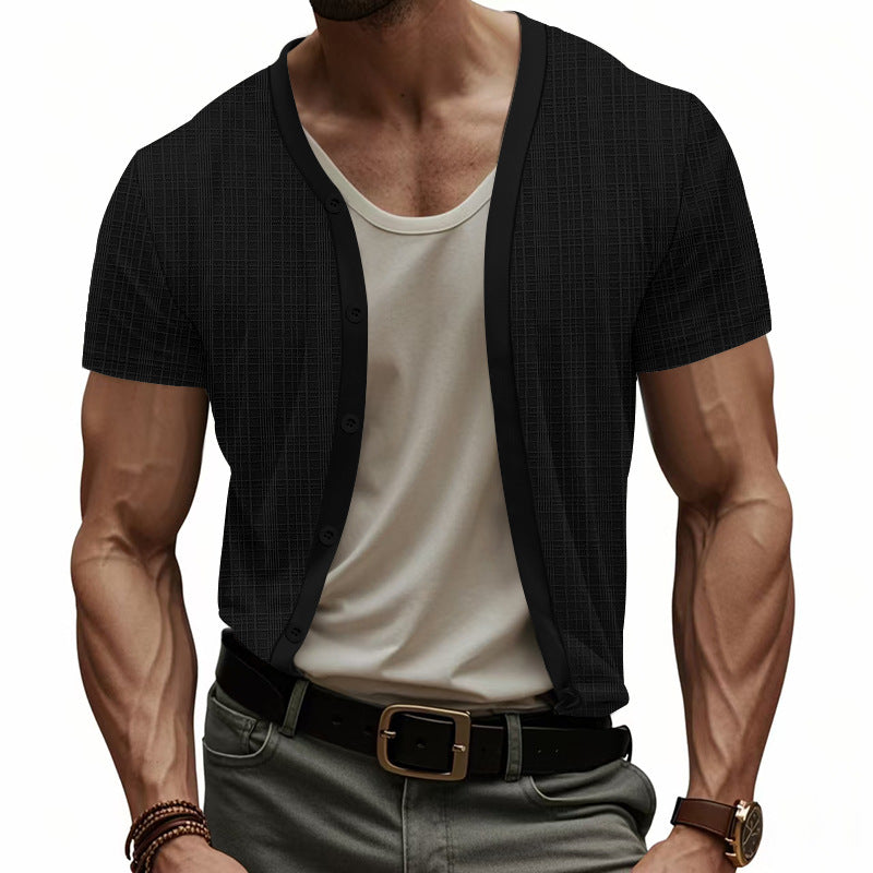 Herren lässiger Kurzarm-Cardigan mit strukturiertem Design und Knopfleiste Echoarchiv