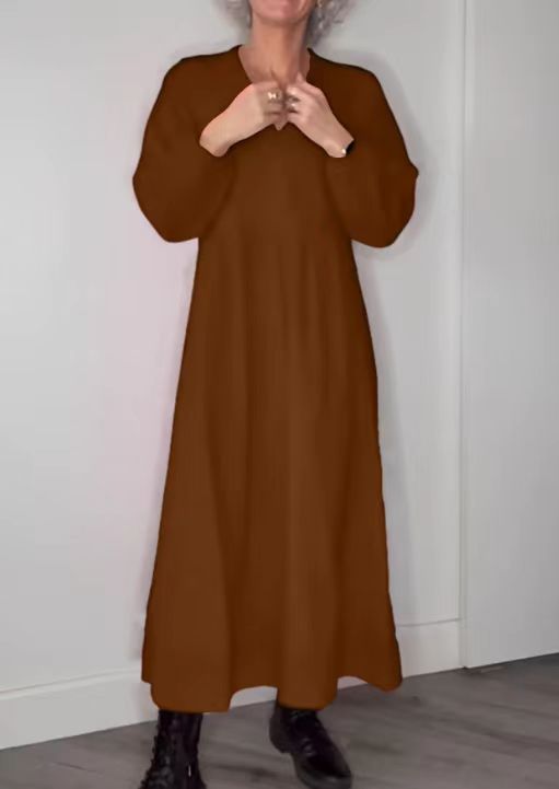 Damen Freizeit Viskose Maxi Kleid mit V-Ausschnitt, Taillennaht und Ballonärmeln – Valéora