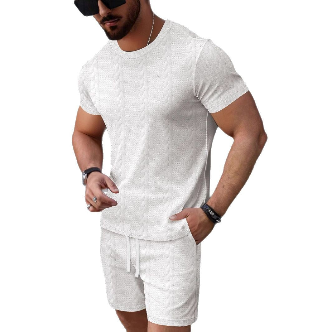 Herren lässiges Kurzarm-T-Shirt und Shorts Set mit strukturiertem Design Echoarchiv