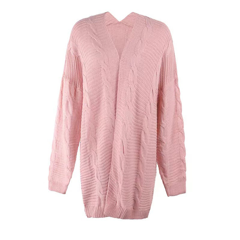 Damen nan langer oversize Strickcardigan mit Zopfmuster und V-Ausschnitt Echo Archiv